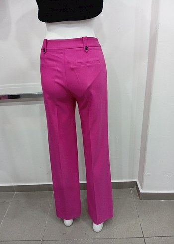 Düğmeli Pembe Kadın Kumaş Pantolon - Görsel 3