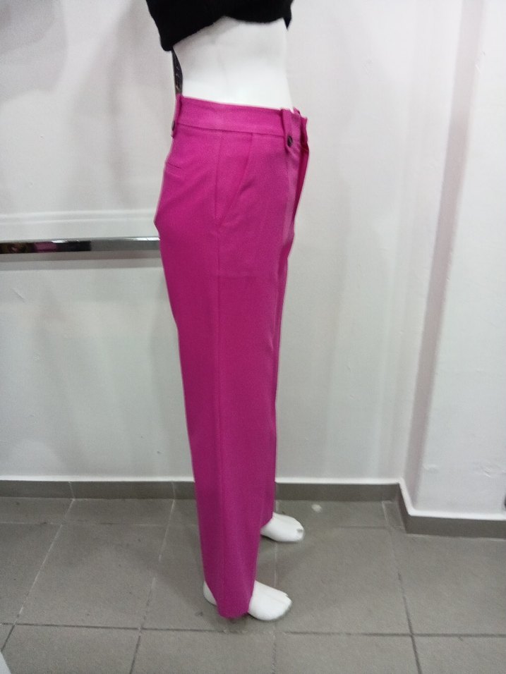 Düğmeli Pembe Kadın Kumaş Pantolon - Görsel 2