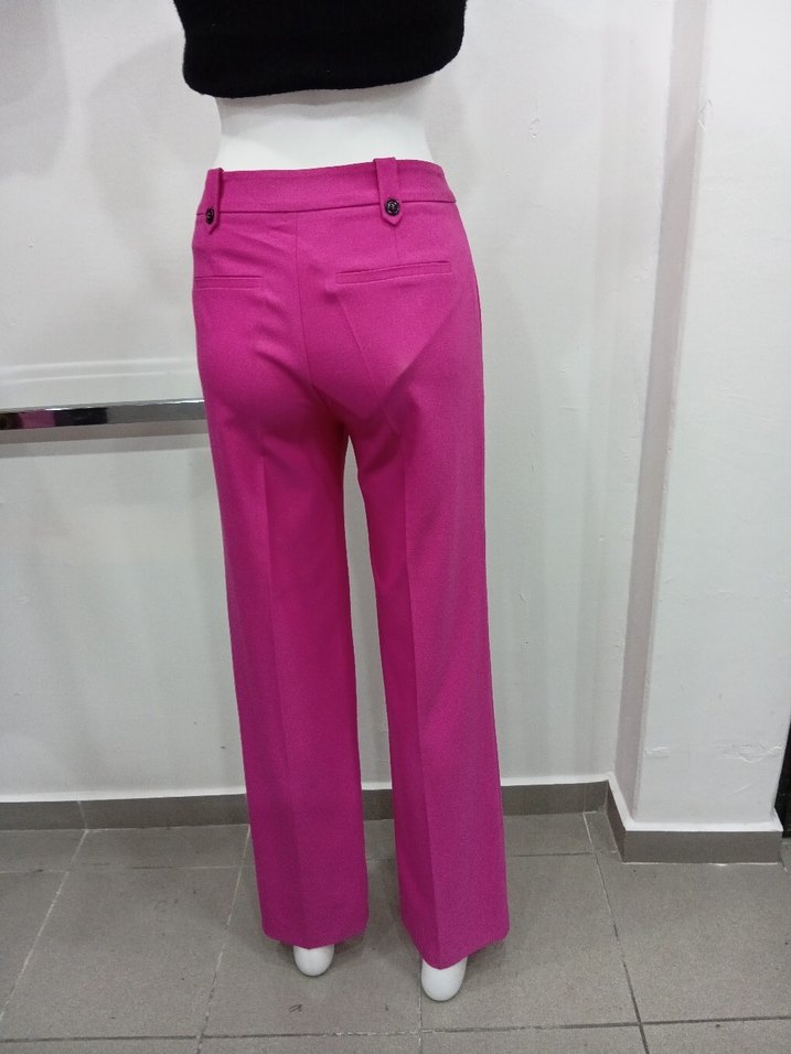 Düğmeli Pembe Kadın Kumaş Pantolon - Görsel 3