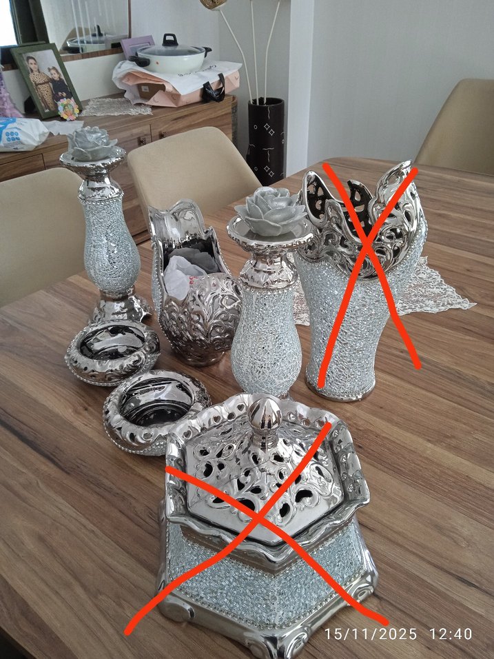 Gümüş Renkli Şamdan ve Küllük Seti salon takımı - Görsel 2