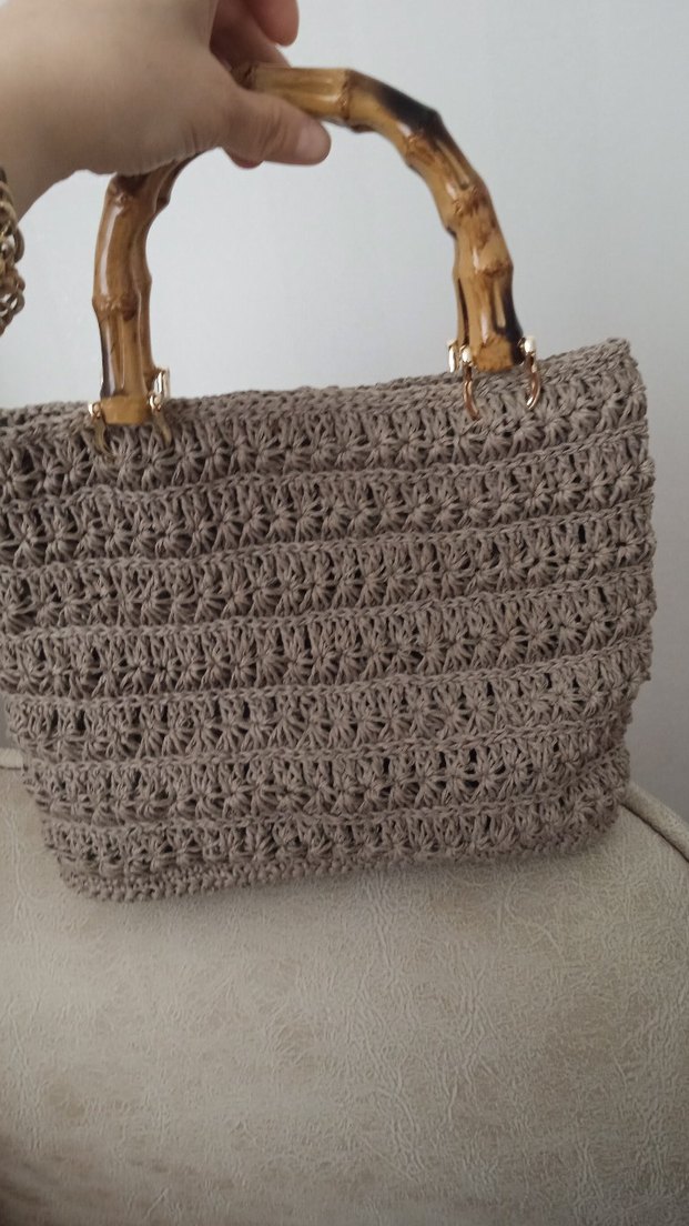 Bej Gri Yılan Desenli Kürklü Örgü Kadın Çanta - Görsel 2