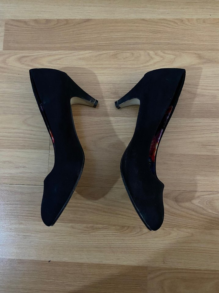 Mavi Çiçekli Elastik Dolgu Topuklu Stiletto - Görsel 2