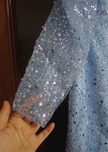 Mavi Parlak kısa Abiye Elbise - Görsel 2