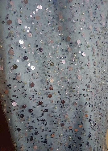 Mavi Parlak kısa Abiye Elbise - Görsel 3