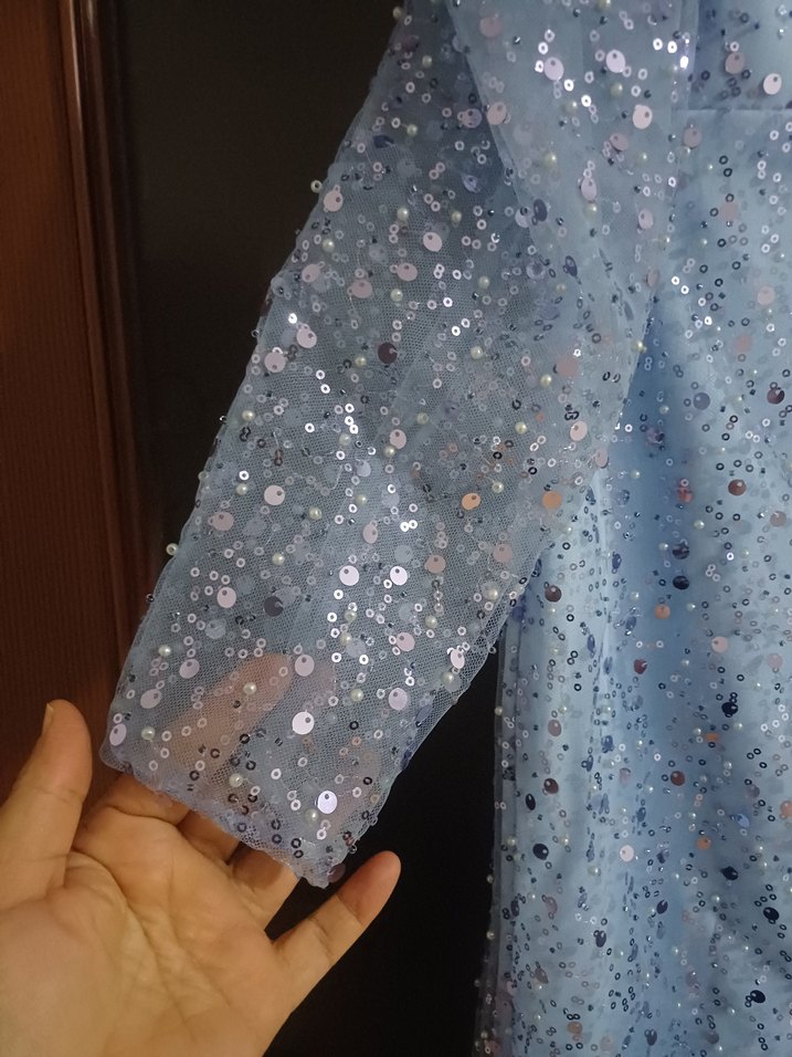 Mavi Parlak kısa Abiye Elbise - Görsel 2