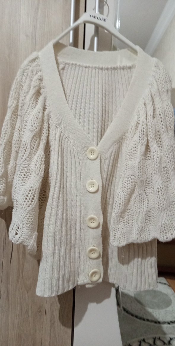 Kadın Beyaz Örgü Bohem Hırka - Görsel 3