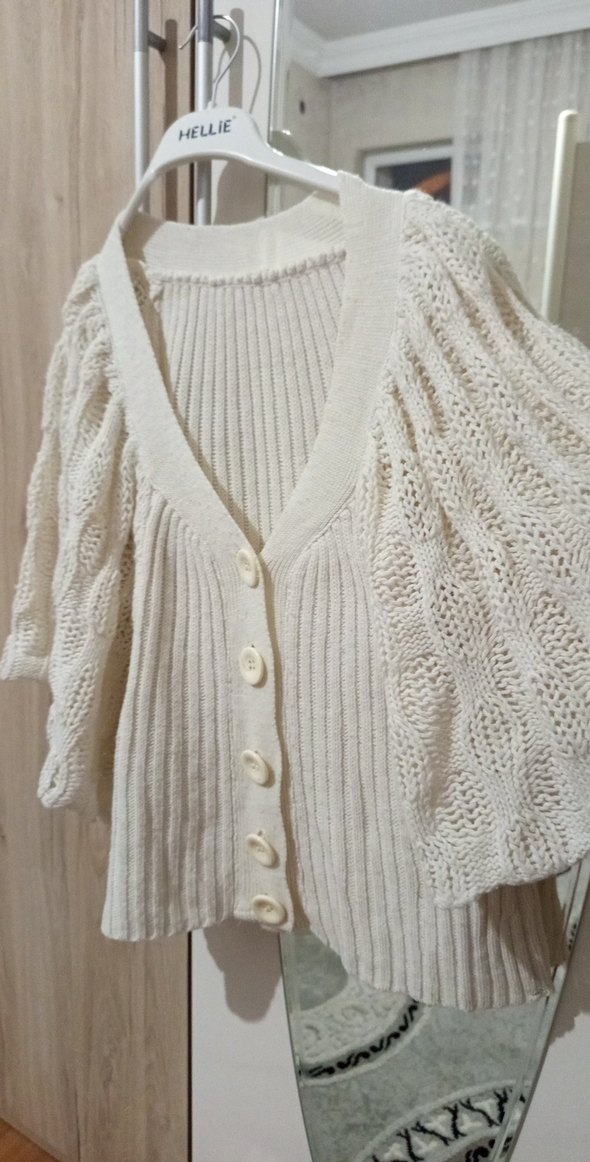 Kadın Beyaz Örgü Bohem Hırka - Görsel 2