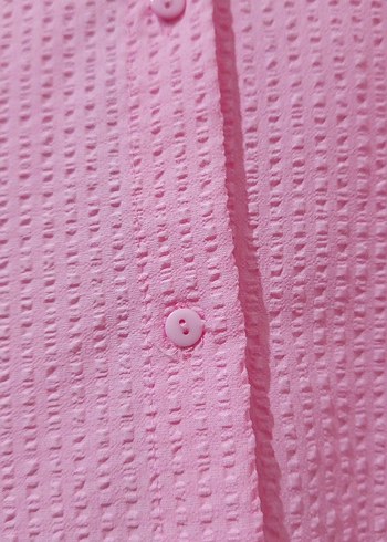 Düğmeli Pembe Keten Salaş Kadın Gömlek - Görsel 4
