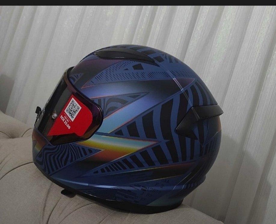 Mor Baskılı Biker Motosiklet Kaskı Velcro - Görsel 4