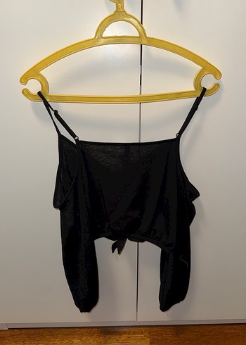 Siyah Keten Kısa Askılı Bluz - Görsel 3