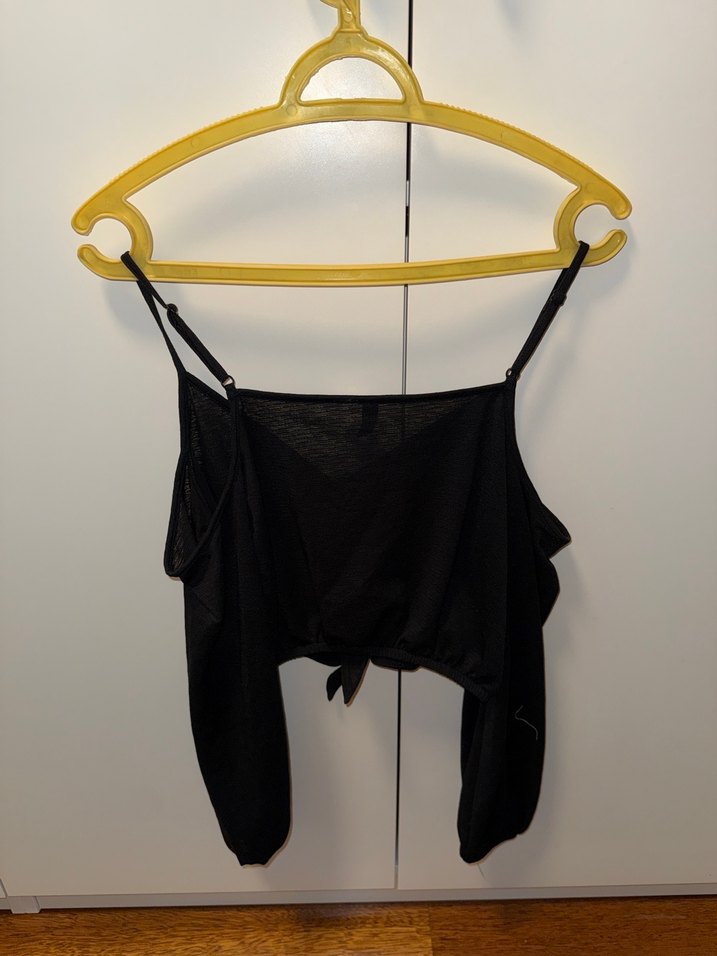 Siyah Keten Kısa Askılı Bluz - Görsel 3