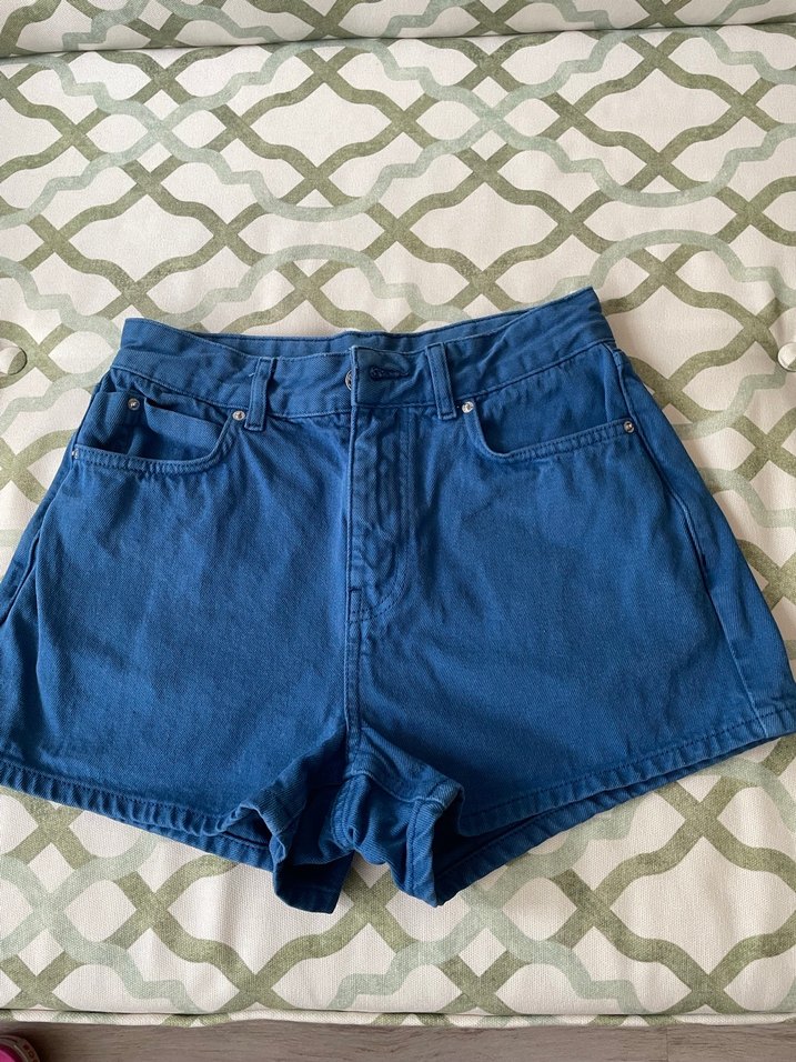 Twist Düğmeli Koyu Mavi Mini Kot Şort - Görsel 3