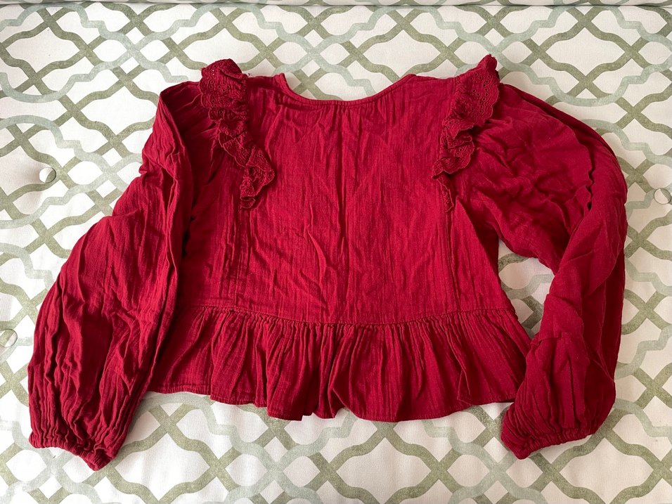 Zara Kırmızı Bohem Nakışlı V Yaka Crop Bluz - Görsel 4