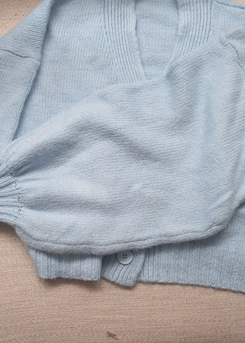 Mavi V Yaka Örgü Kadın Hırka - Görsel 2