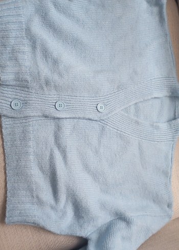 Mavi V Yaka Örgü Kadın Hırka - Görsel 3