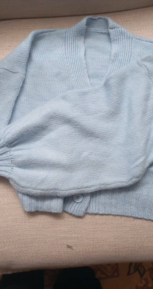 Mavi V Yaka Örgü Kadın Hırka - Görsel 2