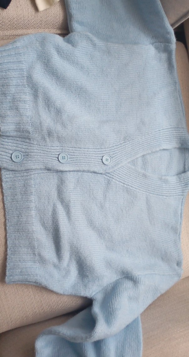 Mavi V Yaka Örgü Kadın Hırka - Görsel 3