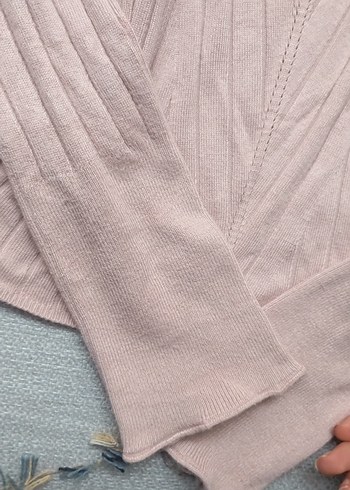 Bej V Yaka İnce Örgü Kadın Kazak - Görsel 2