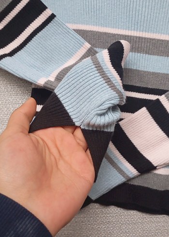 Çizgili Triko Kadın Uzun Kollu Kazak - Görsel 2