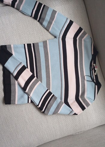 Çizgili Triko Kadın Uzun Kollu Kazak - Görsel 4