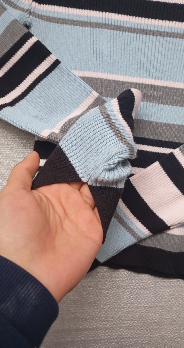 Çizgili Triko Kadın Uzun Kollu Kazak - Görsel 2