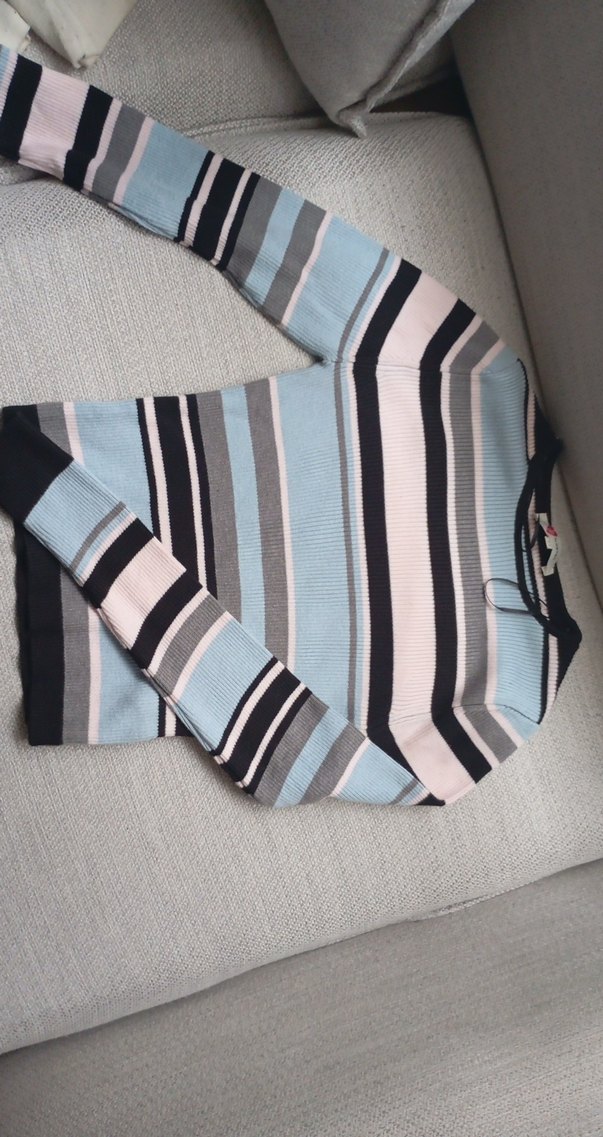 Çizgili Triko Kadın Uzun Kollu Kazak - Görsel 4