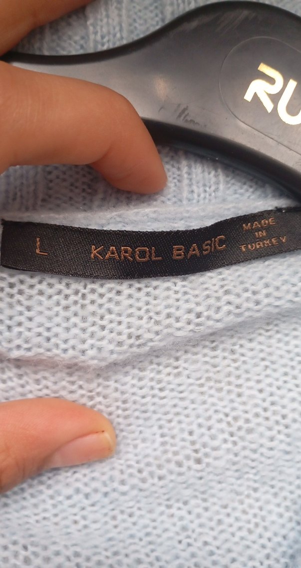 açık mavi V Yaka Kadın Triko Kazak - Görsel 2