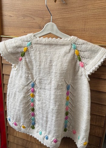 Kız Çocuk Nakışlı Beyaz Triko Süveter - Görsel 2