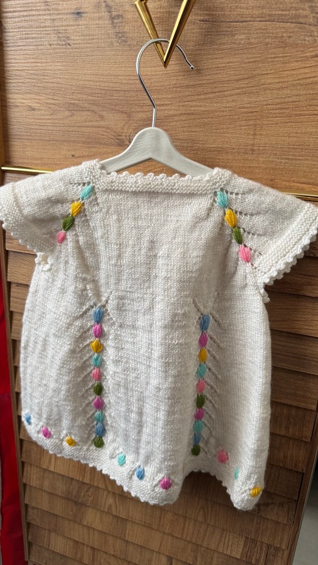 Kız Çocuk Nakışlı Beyaz Triko Süveter - Görsel 2