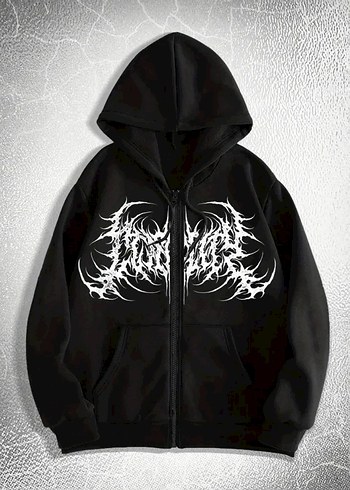 Diğer Y2k Metalik Cyberpunk Fermuarli Siyah Hirka Sweatshirt