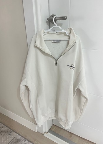 Calvin Klein Kadin Beyaz Fermuarli Yumusak Sweatshirt