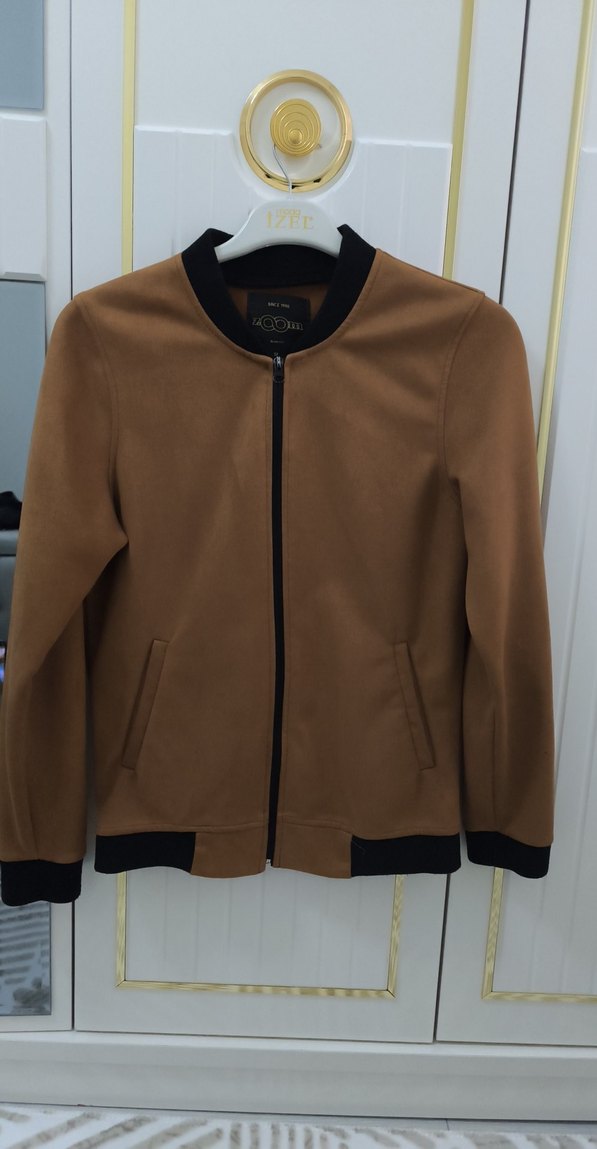 Deri Görünümlü Erkek Kahverengi Fermuarlı Ceket - Görsel 2