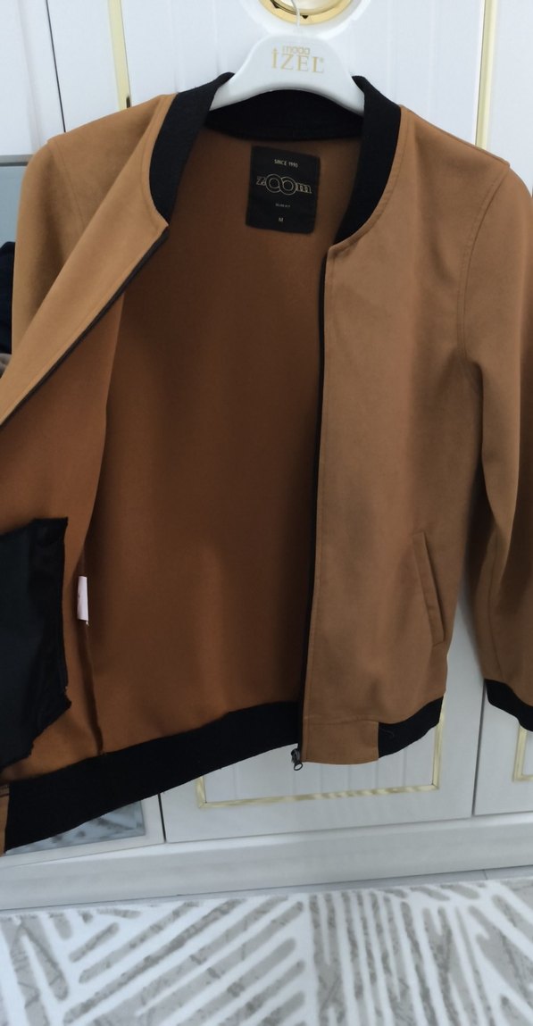 Deri Görünümlü Erkek Kahverengi Fermuarlı Ceket - Görsel 4