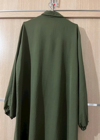 Düğmeli Uzun Koyu Haki Kadın tunik - Görsel 3