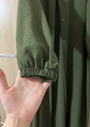 Düğmeli Uzun Koyu Haki Kadın tunik - Görsel 2