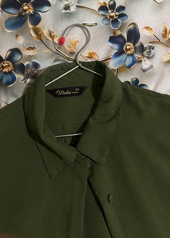 Düğmeli Uzun Koyu Haki Kadın tunik - Görsel 5