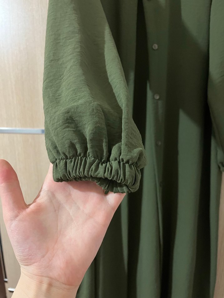 Düğmeli Uzun Koyu Haki Kadın tunik - Görsel 2