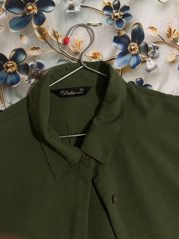 Düğmeli Uzun Koyu Haki Kadın tunik - Görsel 5