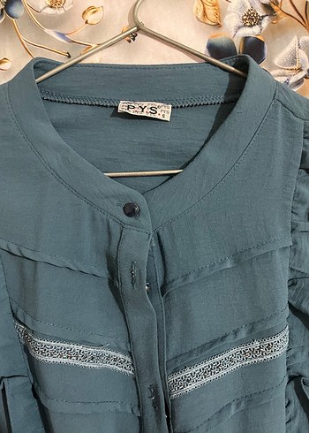 Uzun Kollu Mavi Nakışlı Salaş Tunik - Görsel 5