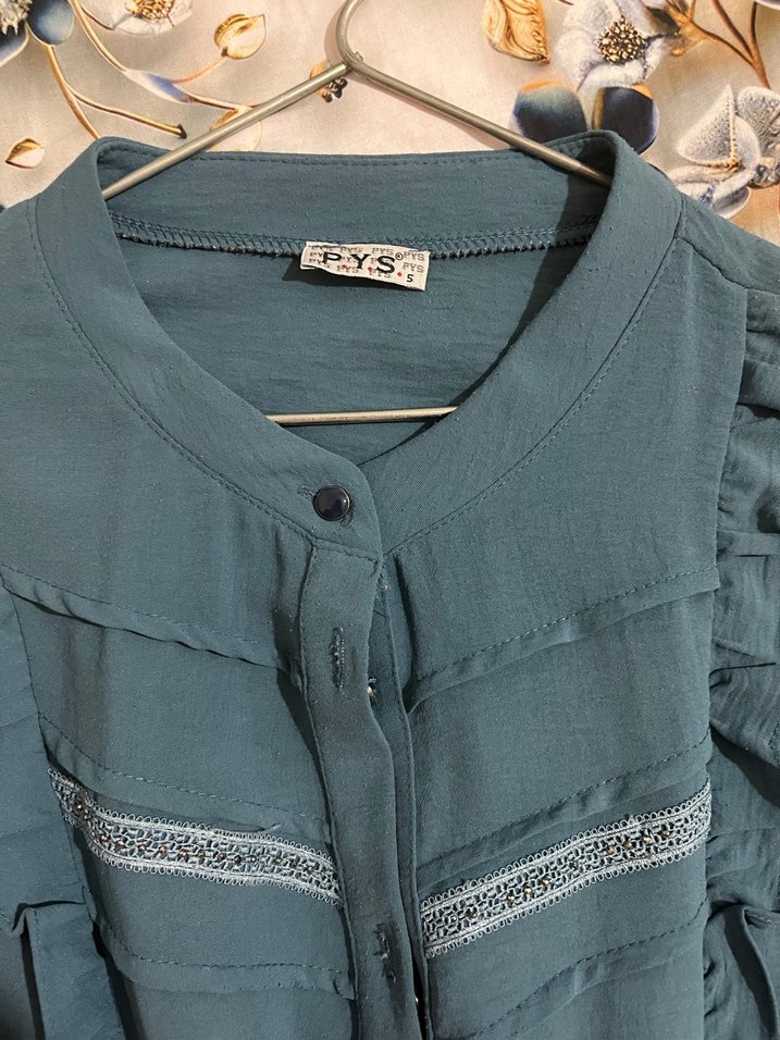 Uzun Kollu Mavi Nakışlı Salaş Tunik - Görsel 5