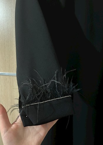 Kürk Detaylı Siyah Uzun Kollu Tunik - Görsel 2