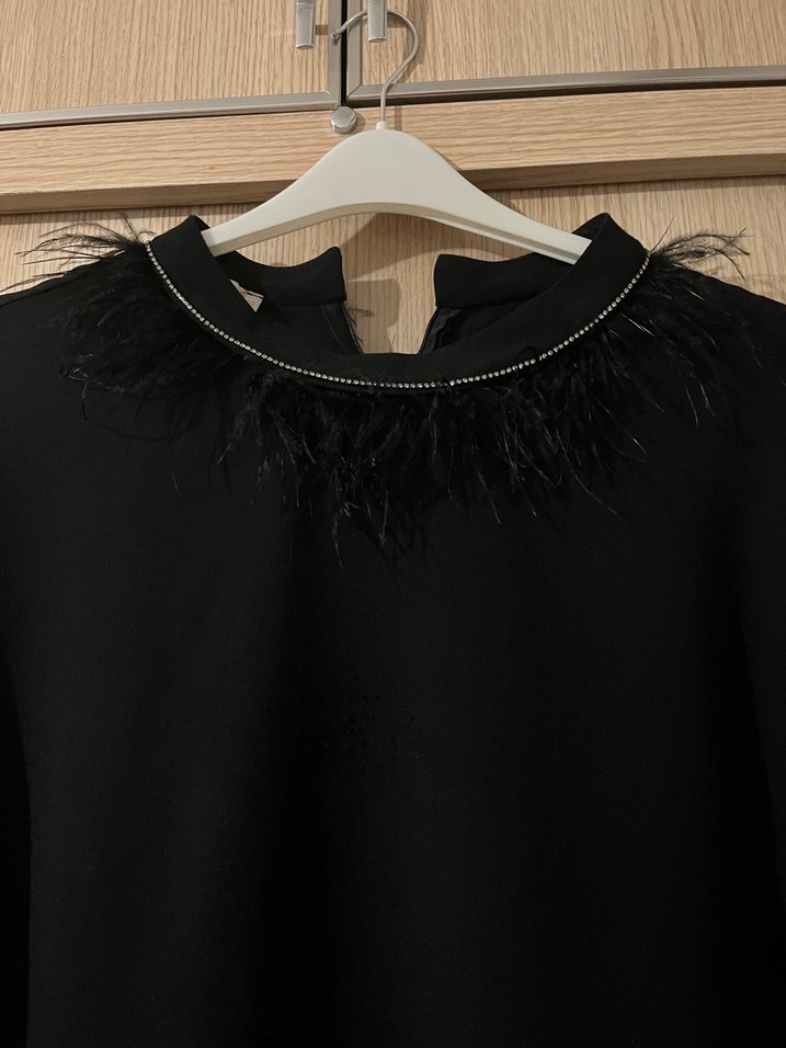 Kürk Detaylı Siyah Uzun Kollu Tunik - Görsel 5