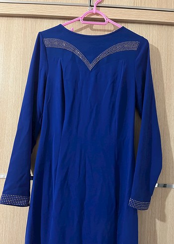 Uzun Kollu Lacivert balık Abiye Elbise - Görsel 2