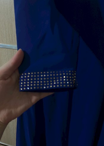 Uzun Kollu Lacivert balık Abiye Elbise - Görsel 5