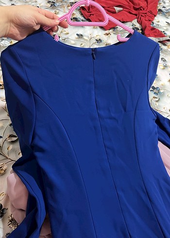Uzun Kollu Lacivert balık Abiye Elbise - Görsel 6