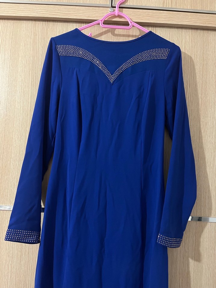 Uzun Kollu Lacivert balık Abiye Elbise - Görsel 2