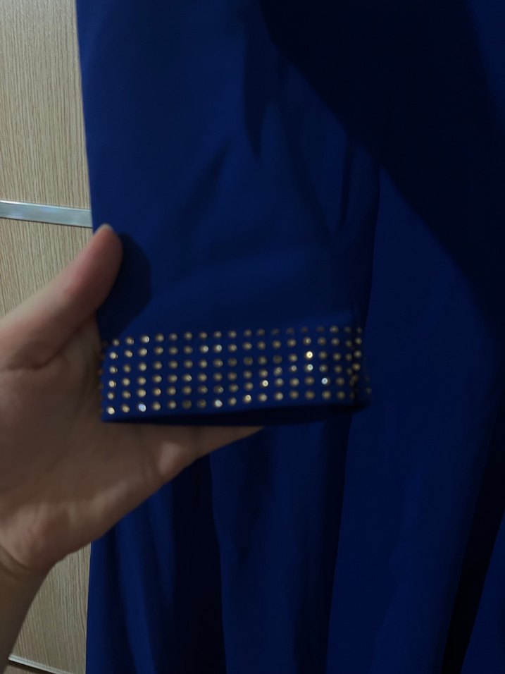 Uzun Kollu Lacivert balık Abiye Elbise - Görsel 5