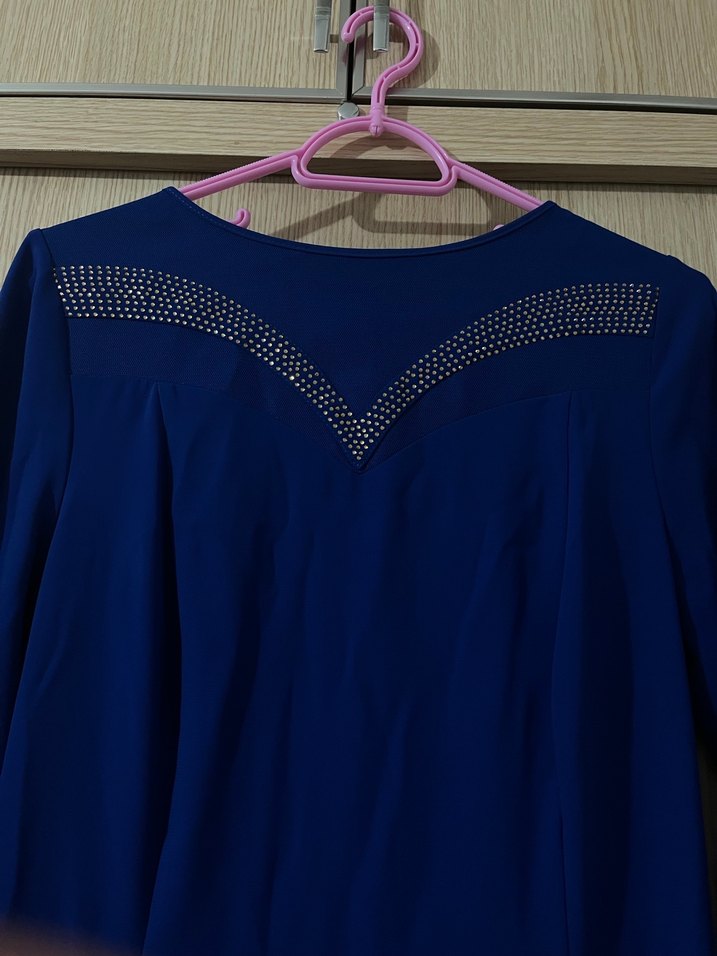 Uzun Kollu Lacivert balık Abiye Elbise - Görsel 4