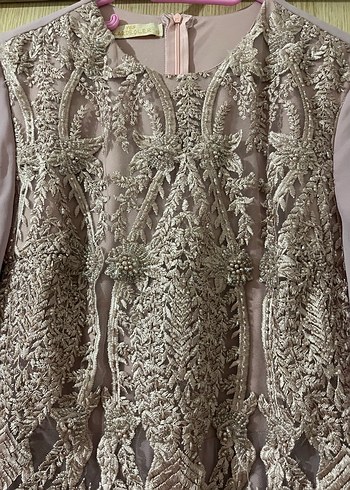 Uzun Kollu Nakışlı Dantel Detaylı Kadın Abiye Elbise - Görsel 5