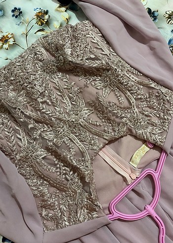 Uzun Kollu Nakışlı Dantel Detaylı Kadın Abiye Elbise - Görsel 7